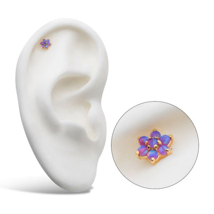 Invictus 14Kt Yellow Gold Threadless with 7 Prong Set Synthetic Opal Flower Top