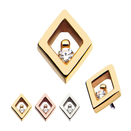 Invictus 14kt Gold Threadless Rhombus Top with Prong Set Clear CZ