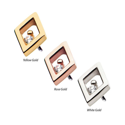 Invictus 14kt Gold Threadless Rhombus Top with Prong Set Clear CZ
