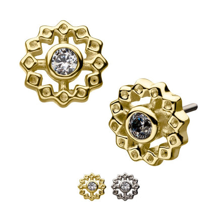 Invictus 14Kt Gold Threadless Bezel Set Gem Flower Top