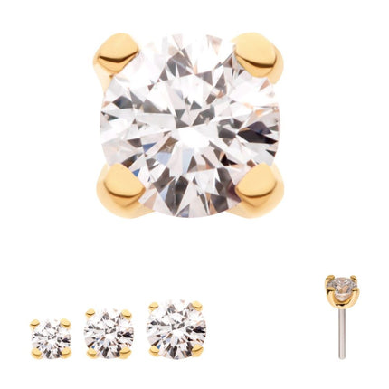 Invictus 14Kt Yellow Gold Threadless with Prong Set Genuine Round Diamond Top