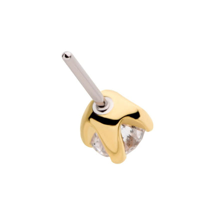 Invictus 14Kt Yellow Gold Threadless with Prong Set Genuine Round Diamond Top