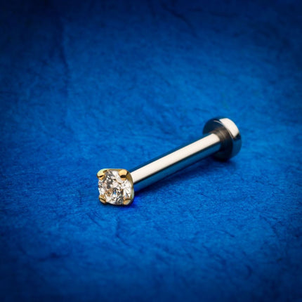Invictus 14Kt Yellow Gold Threadless with Prong Set Genuine Round Diamond Top
