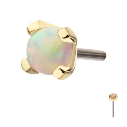 Invictus 14kt Yellow Gold Threadless with 4-Prong Set White Opal Top