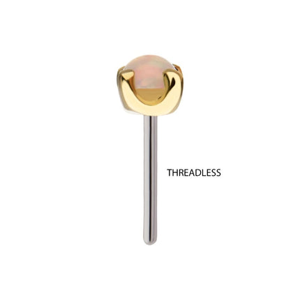 Invictus 14kt Yellow Gold Threadless with 4-Prong Set White Opal Top