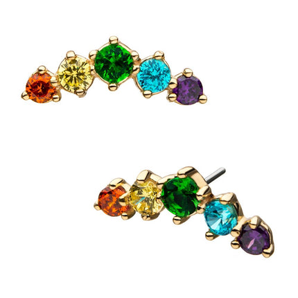 Invictus 14Kt Yellow Gold Threadless with 5-Rainbow CZ Cluster Top