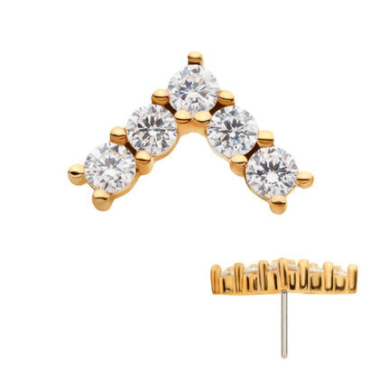 Invictus 14Kt Yellow Gold Threadless with Prong Set 5 Round Clear CZ Triangle Top