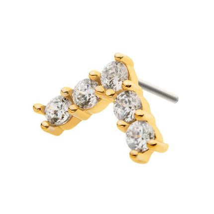 Invictus 14Kt Yellow Gold Threadless with Prong Set 5 Round Clear CZ Triangle Top