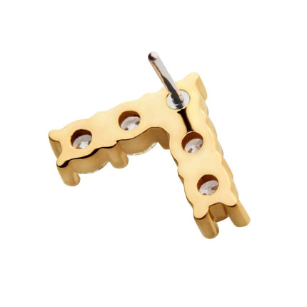 Invictus 14Kt Yellow Gold Threadless with Prong Set 5 Round Clear CZ Triangle Top