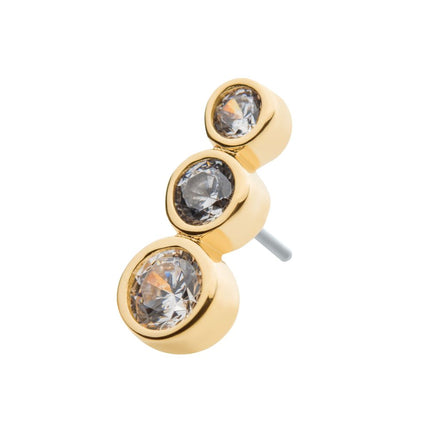 Invictus 14Kt Yellow Gold Threadless with Bezel Set 3 Clear CZ Cluster Top
