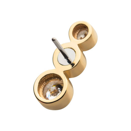 Invictus 14Kt Yellow Gold Threadless with Bezel Set 3 Clear CZ Cluster Top