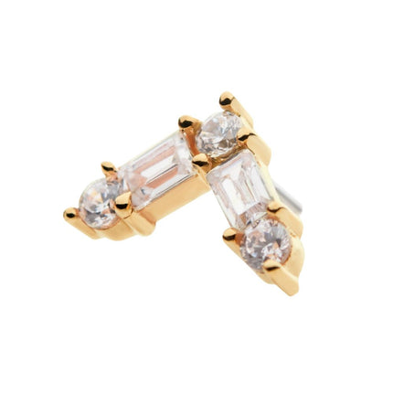 Invictus 14Kt Yellow Gold Threadless with Prong Set Round and Baguette Clear CZ Triangle Top