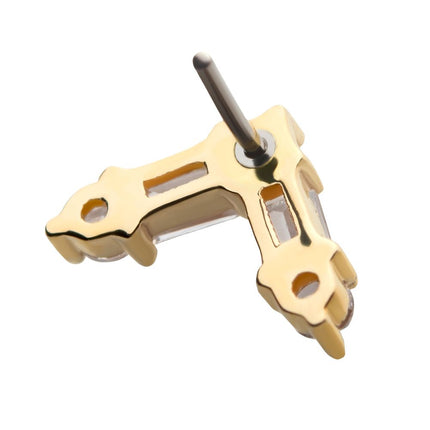 Invictus 14Kt Yellow Gold Threadless with Prong Set Round and Baguette Clear CZ Triangle Top