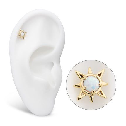 Invictus 14Kt Yellow Gold Threadless Prong Set Round White Opal Sunburst Top