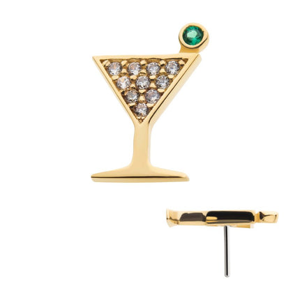 Invictus 14Kt Yellow Gold Threadless with Pave Set Round Clear CZ and Olive Green CZ Martini Top