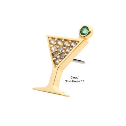 Invictus 14Kt Yellow Gold Threadless with Pave Set Round Clear CZ and Olive Green CZ Martini Top