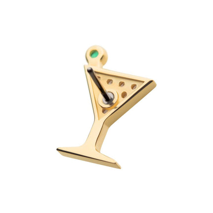 Invictus 14Kt Yellow Gold Threadless with Pave Set Round Clear CZ and Olive Green CZ Martini Top