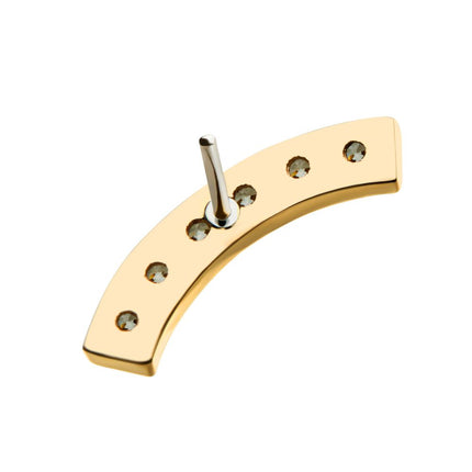 Invictus 14kt Yellow Gold Threadless with Prong Set Clear CZ 6-Cluster Curved Bar Top