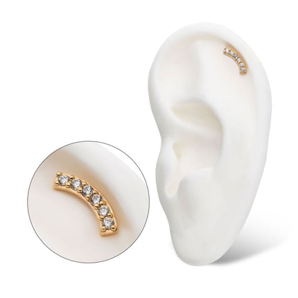 Invictus 14kt Yellow Gold Threadless with Prong Set Clear CZ 6-Cluster Curved Bar Top