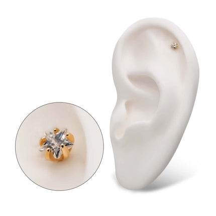 Invictus 14Kt Yellow Gold Threadless with 5-Prong Set Clear CZ Star Top