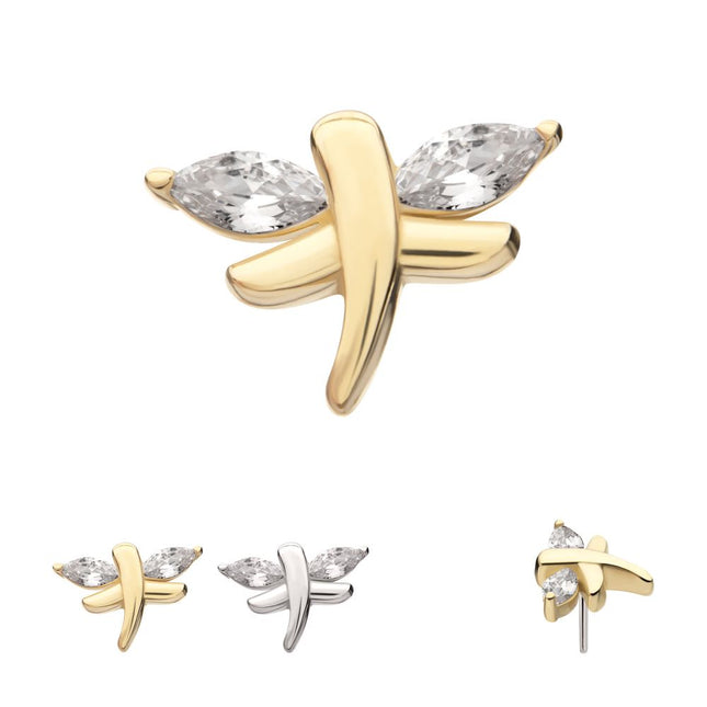 Invictus 14Kt Gold Threadless Dragonfly with Prong Set Marquise Gem Top