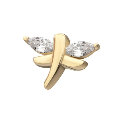 Invictus 14Kt Gold Threadless Dragonfly with Prong Set Marquise Gem Top