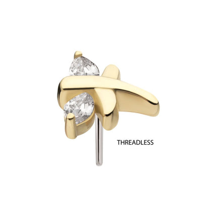 Invictus 14Kt Gold Threadless Dragonfly with Prong Set Marquise Gem Top
