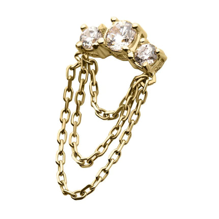 Invictus 14Kt Gold Threadless Threadless 3-Cluster Prong Set Gem Top with 3-Tier Chain Dangle