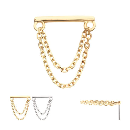 Invictus 14Kt Gold Threadless Bar Top with 2-Tier Chain Dangle