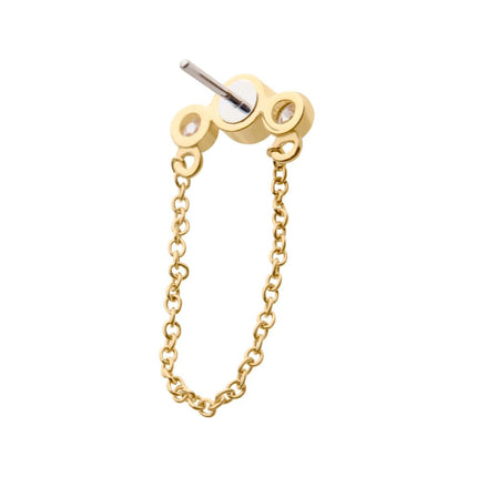 Invictus 14Kt Yellow Gold Threadless with Bezel Set CZ 3-Cluster Top with Dangling Chain