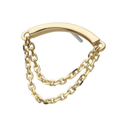 Invictus 14Kt Yellow Gold Threadless Curve Bar Top with 2 Tier Dangle Chain