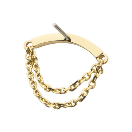 Invictus 14Kt Yellow Gold Threadless Curve Bar Top with 2 Tier Dangle Chain