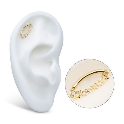 Invictus 14Kt Yellow Gold Threadless Curve Bar Top with 2 Tier Dangle Chain