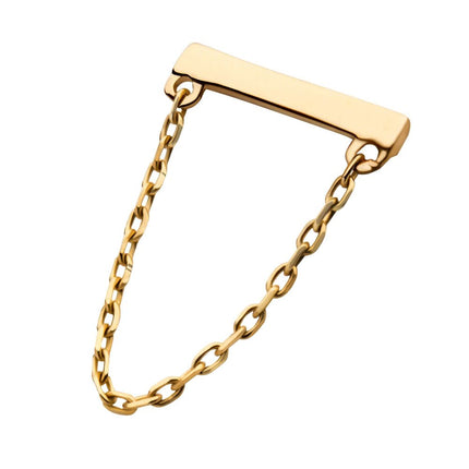 Invictus 14Kt Yellow Gold Threadless Bar Top with Dangling Chain