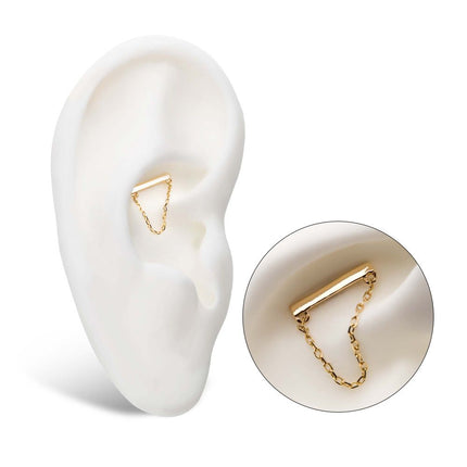 Invictus 14Kt Yellow Gold Threadless Bar Top with Dangling Chain