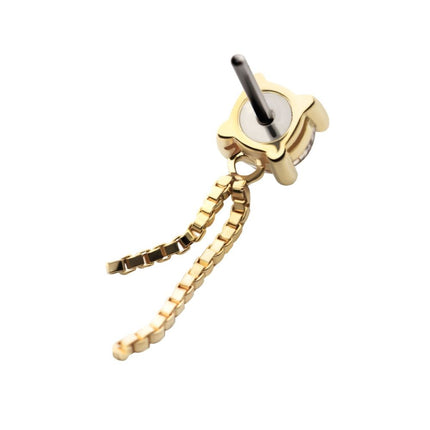 Invictus 14Kt Gold Threadless Prong Set CZ Top with Dangle Double Box Chain