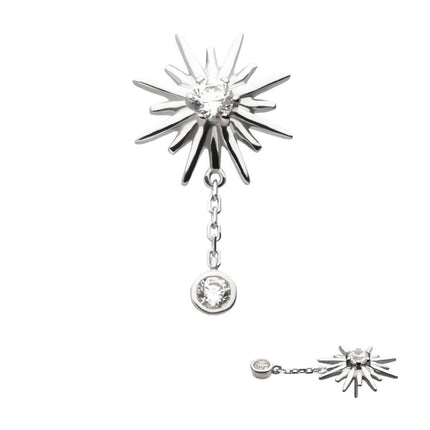 Invictus 14Kt Gold Threadless Double Prong Set CZ Sunburst with Dangle Chain Top