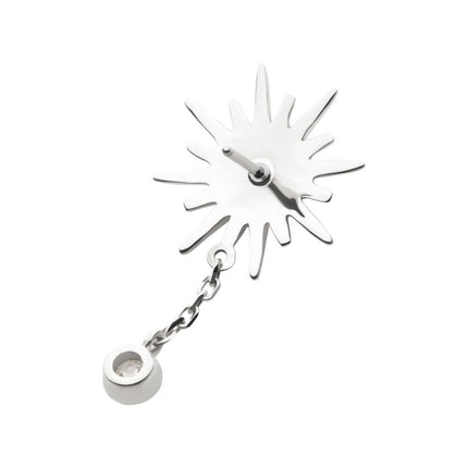 Invictus 14Kt Gold Threadless Double Prong Set CZ Sunburst with Dangle Chain Top