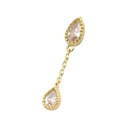 Invictus 14Kt Yellow Gold Threadless Double Teardrop CZ Dangle Chain Top
