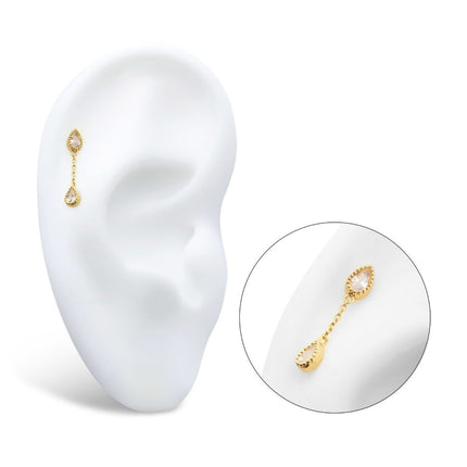 Invictus 14Kt Yellow Gold Threadless Double Teardrop CZ Dangle Chain Top