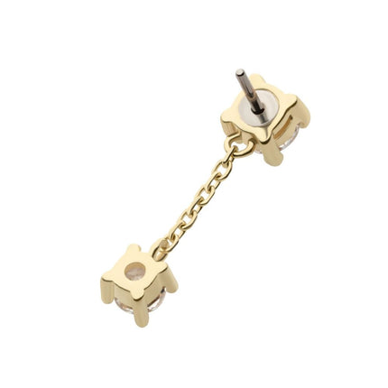 Invictus 14Kt Gold Threadless Double Prong Set Round CZ with Dangle Chain Top