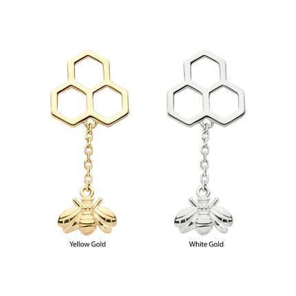 Invictus 14Kt Gold Threadless Honeycomb with Dangle Chain & Bee Top