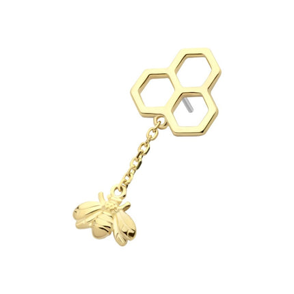 Invictus 14Kt Gold Threadless Honeycomb with Dangle Chain & Bee Top