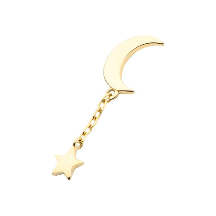 Invictus 14Kt Gold Threadless Crescent Moon with Dangle Chain & Star Top