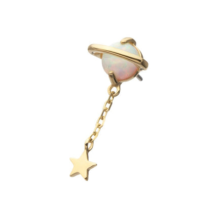 Invictus 14Kt Yellow Gold Threadless Opal Planet Top with Chain Star Dangle