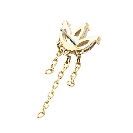 Invictus 14Kt Gold Threadless 3 Cluster Fan Shape Marquise CZ/Opal Top with Dangle Triple Chain