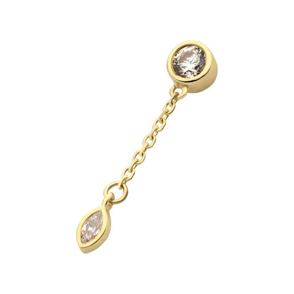 Invictus 14Kt Gold Threadless Bezel Set Round & Marquise CZ with Dangle Chain Top