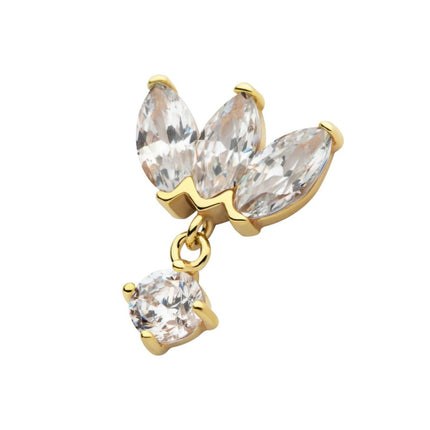 Invictus 14Kt Gold Threadless 3 Cluster Fan Shape Marquise CZ/Opal Top with Dangle Prong Set CZ/Opal