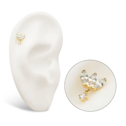Invictus 14Kt Gold Threadless 3 Cluster Fan Shape Marquise CZ/Opal Top with Dangle Prong Set CZ/Opal