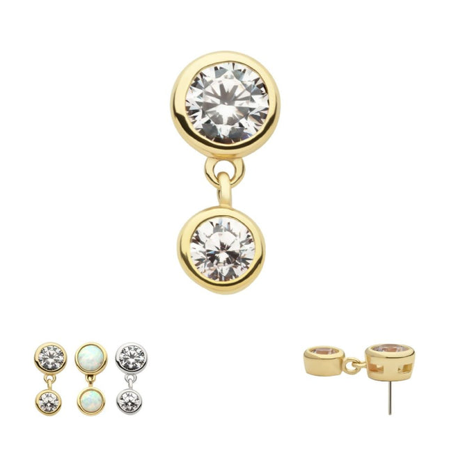Invictus 14Kt Gold Threadless Double Bezel Set Round CZ Dangle Top